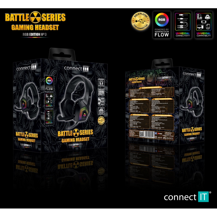 CONNECT IT CHP-5600-BK - LED RGB Langalliset pelikuulokkeet mikrofonilla musta