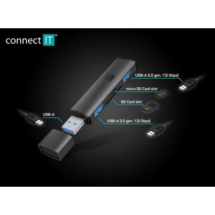 CONNECT IT CHU-4060-AN - USB-A hub muistikortinlukijalla 4in1