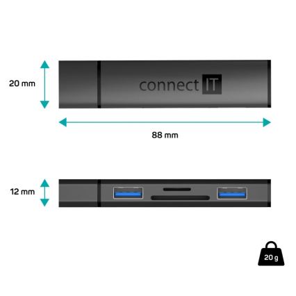 CONNECT IT CHU-4060-AN - USB-A hub muistikortinlukijalla 4in1