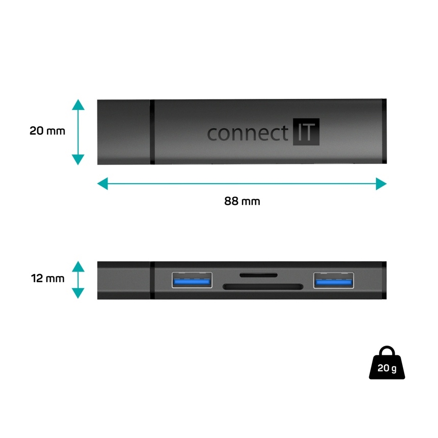 CONNECT IT CHU-4060-AN - USB-A hub muistikortinlukijalla 4in1
