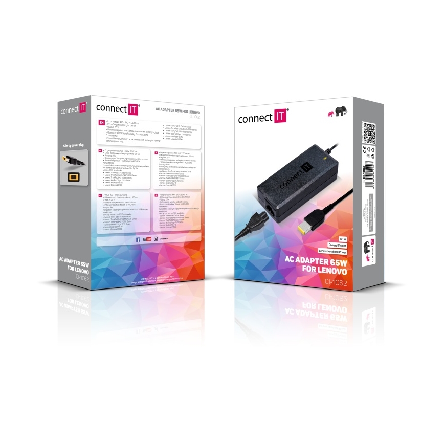 CONNECT IT CI-1062 - Muuntaja Lenovo-kannettaville tietokoneille 65W