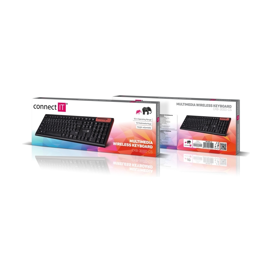 CONNECT IT CKB-3000-CS - Langaton multimedianäppäimistö CZ/SK-lokalisaatiolla 2xAAA musta