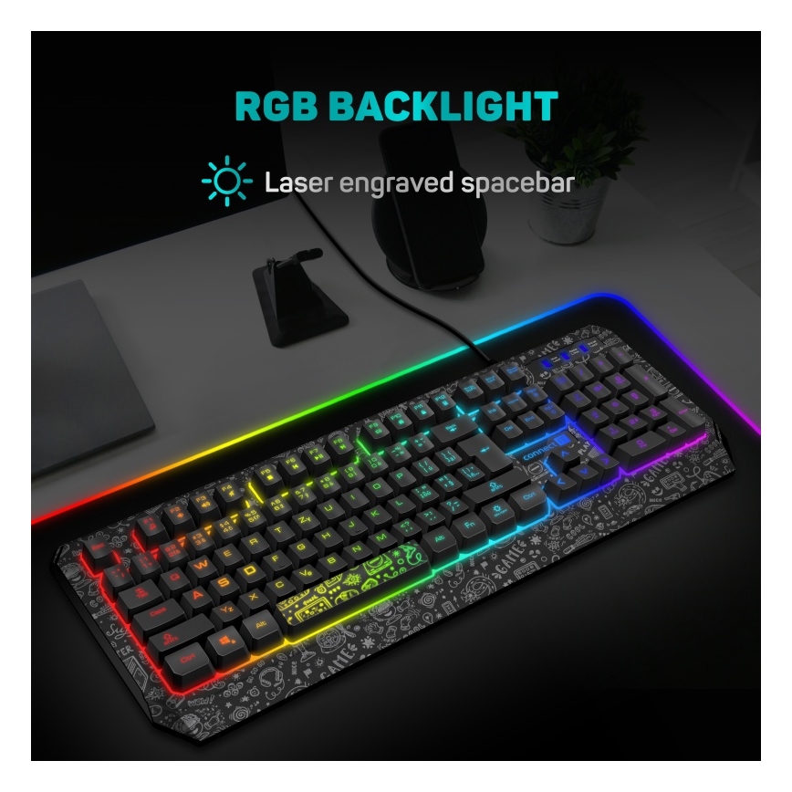 CONNECT IT CKB-3530-DD - LED RGB Langallinen pelinäppäimistö CZ/SK-lokalisaatiolla musta