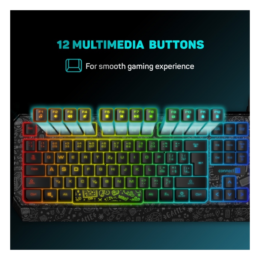 CONNECT IT CKB-3530-DD - LED RGB Langallinen pelinäppäimistö CZ/SK-lokalisaatiolla musta