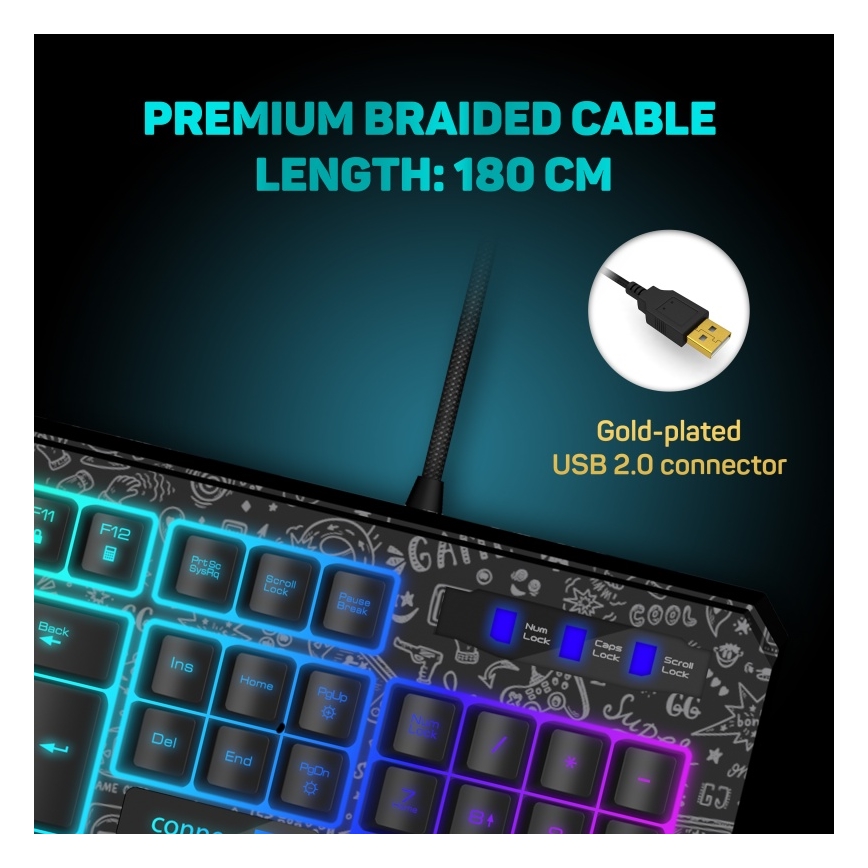 CONNECT IT CKB-3530-DD - LED RGB Langallinen pelinäppäimistö CZ/SK-lokalisaatiolla musta
