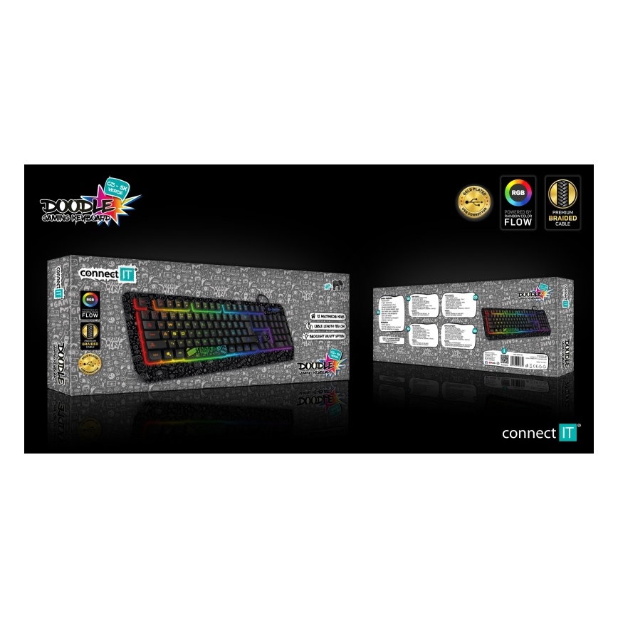CONNECT IT CKB-3530-DD - LED RGB Langallinen pelinäppäimistö CZ/SK-lokalisaatiolla musta