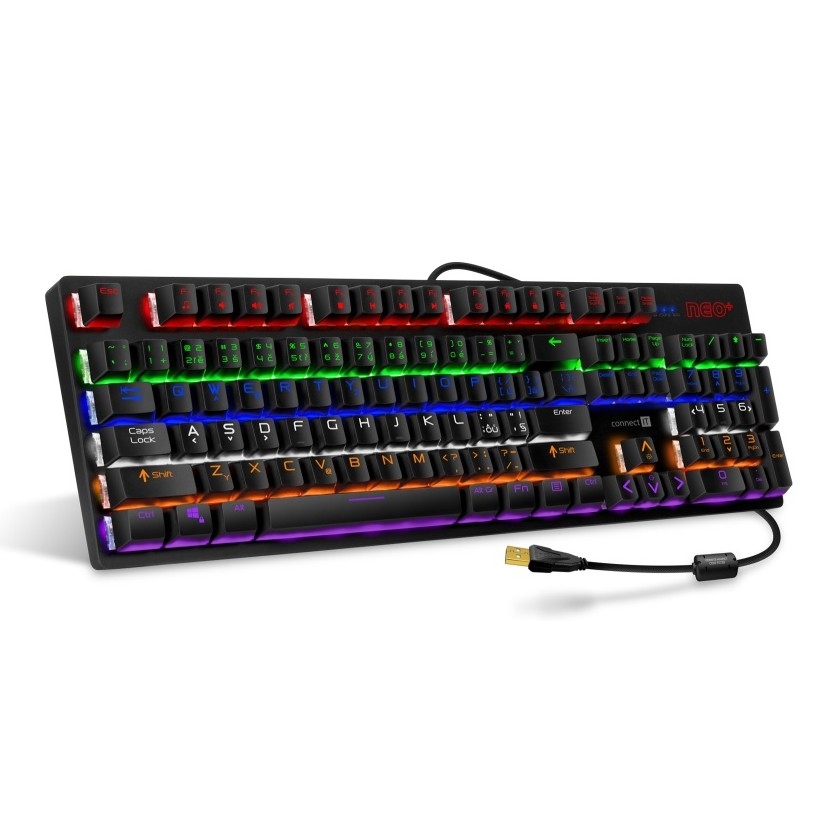 CONNECT IT CKB-3591-CS - LED RGB Langallinen pelinäppäimistö CZ/SK-lokalisaatiolla musta + punainen runko
