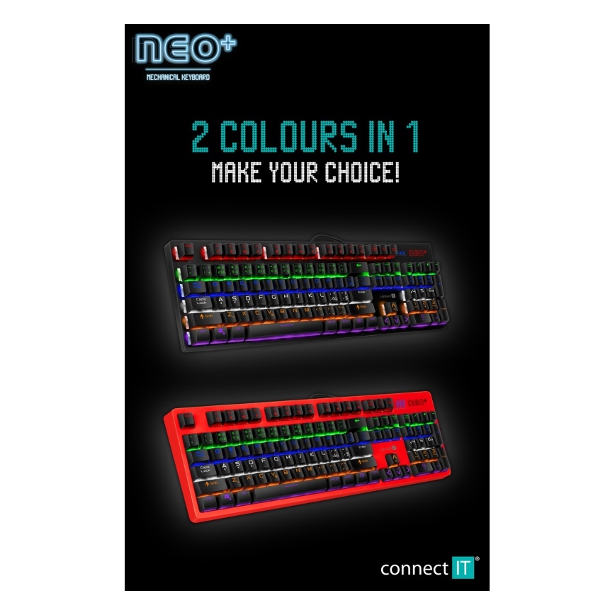 CONNECT IT CKB-3591-CS - LED RGB Langallinen pelinäppäimistö CZ/SK-lokalisaatiolla musta + punainen runko
