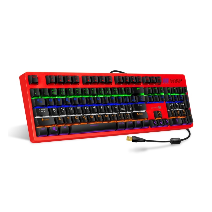 CONNECT IT CKB-3591-CS - LED RGB Langallinen pelinäppäimistö CZ/SK-lokalisaatiolla musta + punainen runko