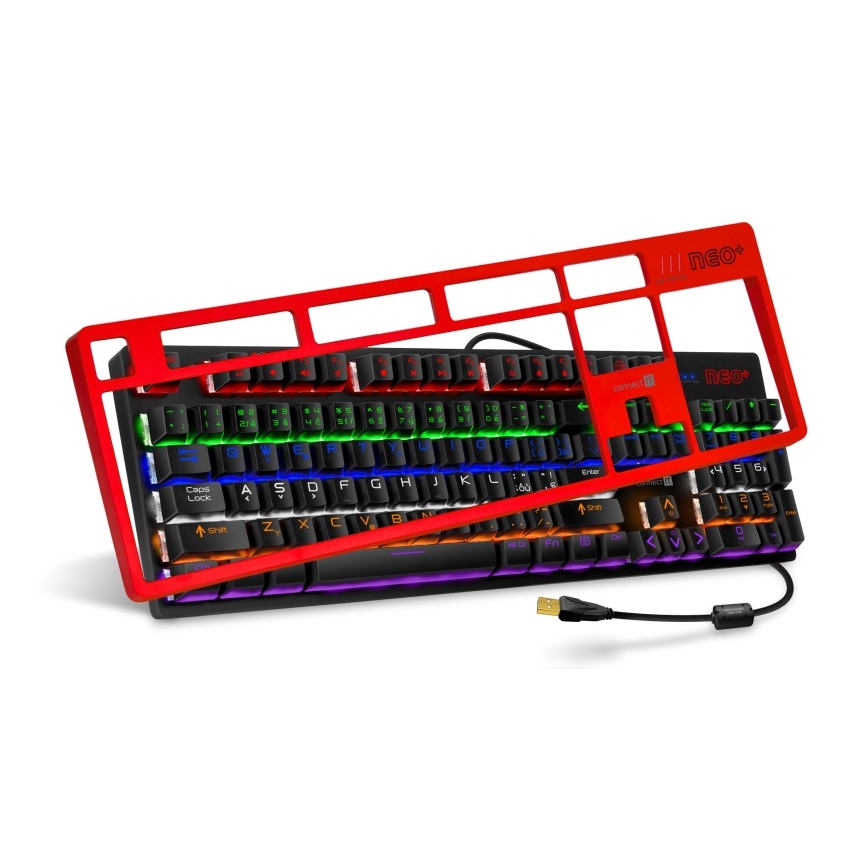 CONNECT IT CKB-3591-CS - LED RGB Langallinen pelinäppäimistö CZ/SK-lokalisaatiolla musta + punainen runko