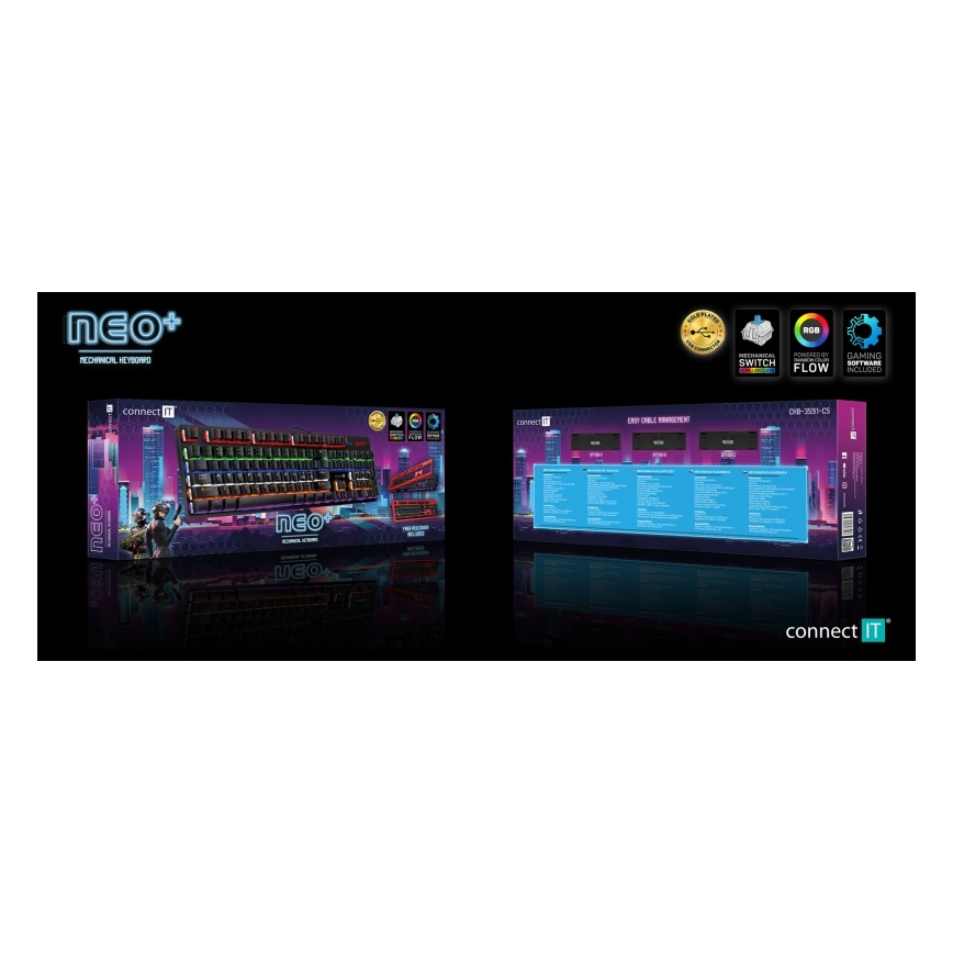 CONNECT IT CKB-3591-CS - LED RGB Langallinen pelinäppäimistö CZ/SK-lokalisaatiolla musta + punainen runko