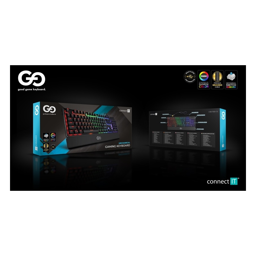 CONNECT IT CKB-7050-CS - LED RGB Langallinen pelinäppäimistö CZ/SK-lokalisaatiolla musta