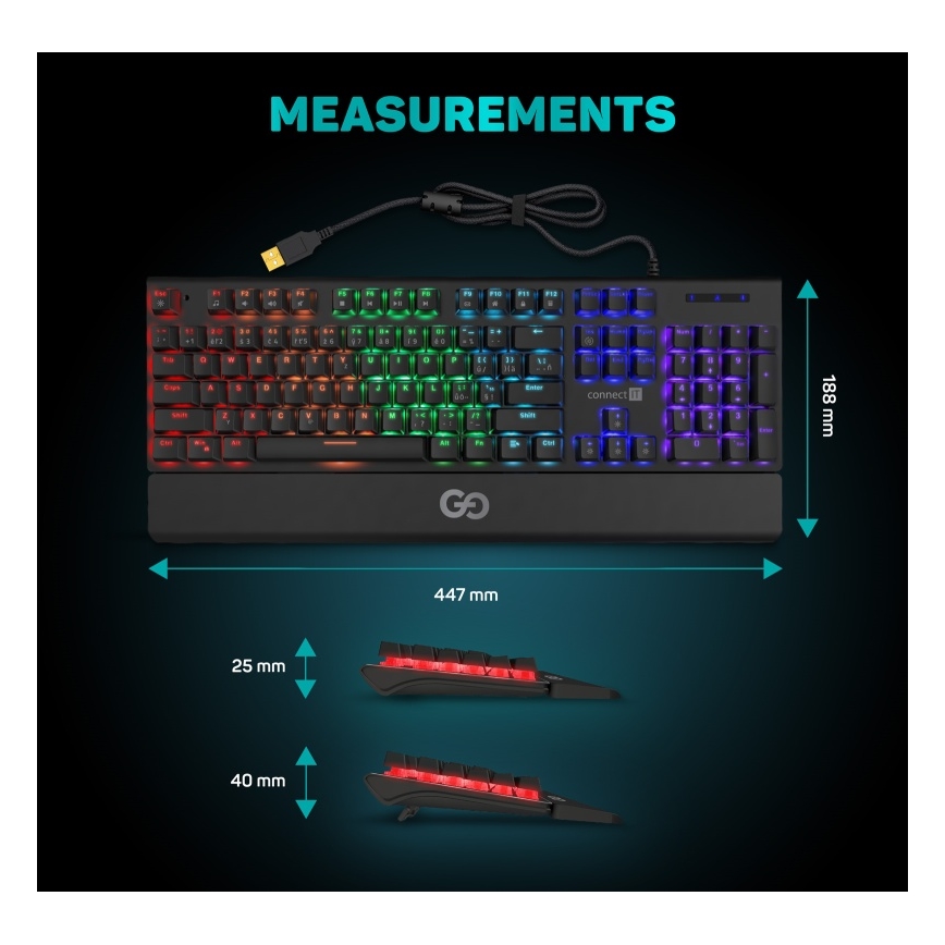 CONNECT IT CKB-7050-CS - LED RGB Langallinen pelinäppäimistö CZ/SK-lokalisaatiolla musta