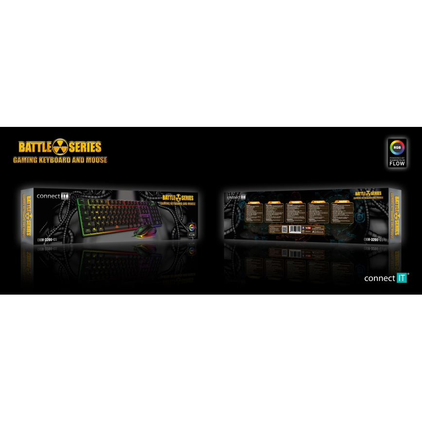 CONNECT IT CKM-3200-CS - LED RGB Langallinen pelinäppäimistö ja pelaaminen hiiri 1200/1800/2400/3600 DPI CZ/SK-lokalisaatiolla musta