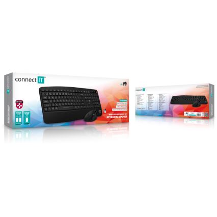 CONNECT IT CKM-6010-CS - Ergonominen langaton näppäimistö ja hiiri 800/1200/1600/2400 DPI CZ/SK-lokalisaatiolla 1xAA + 2xAAA musta