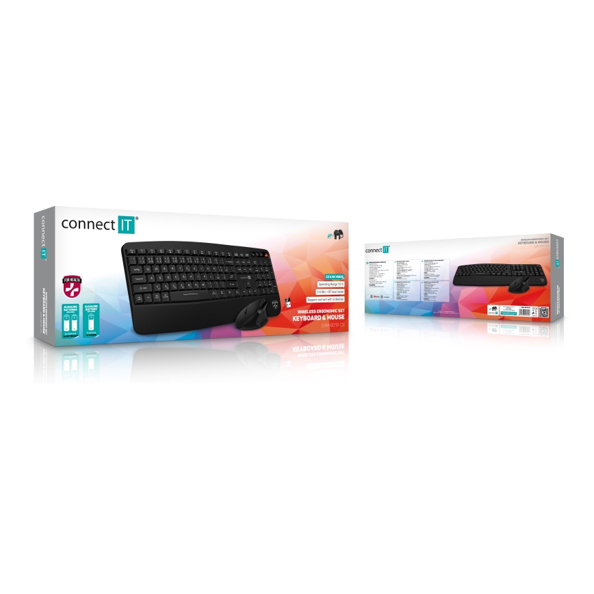 CONNECT IT CKM-6010-CS - Ergonominen langaton näppäimistö ja hiiri 800/1200/1600/2400 DPI CZ/SK-lokalisaatiolla 1xAA + 2xAAA musta