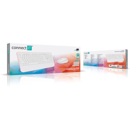 CONNECT IT CKM-7801-CS - Langaton näppäimistö ja hiiri 1200 DPI CZ/SK-lokalisaatiolla 1xAAA + 1xAA valkoinen/vaaleanpunainen