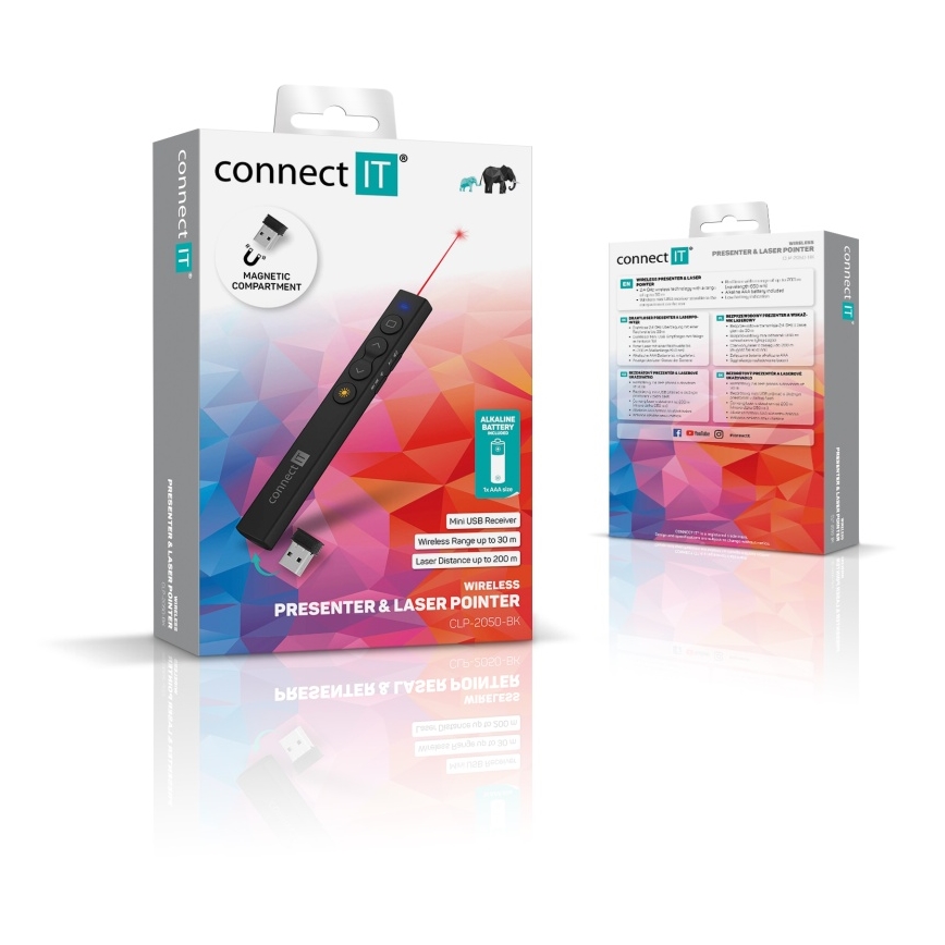 CONNECT IT CLP-2050-BK - Langaton esittelylaite laserosoittimella 1xAAA