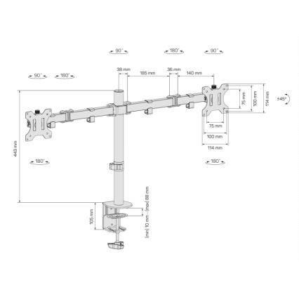 CONNECT IT CMF-3203-BK - Yleiskäyttöinen pidike kahdelle näytölle 13-32” musta