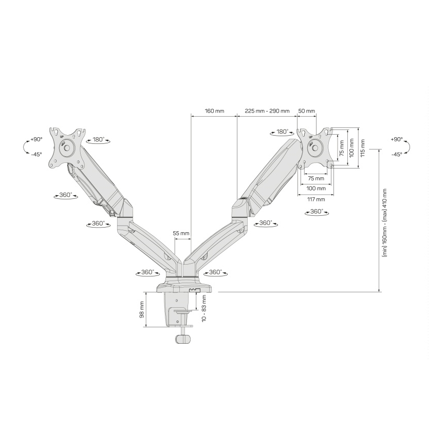 CONNECT IT CMF-3207-BK - Yleiskäyttöinen pidike kahdelle näytölle 13-27” musta