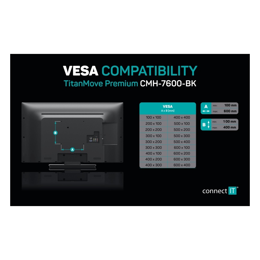 CONNECT IT CMH-7600-BK - TV-seinäteline 32-70” musta