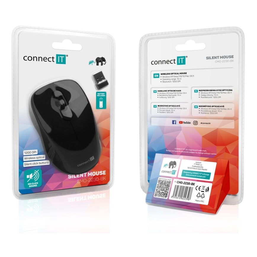CONNECT IT CMO-2230-BK - Langaton hiljainen hiiri MUTE 1200 DPI 1xAA musta