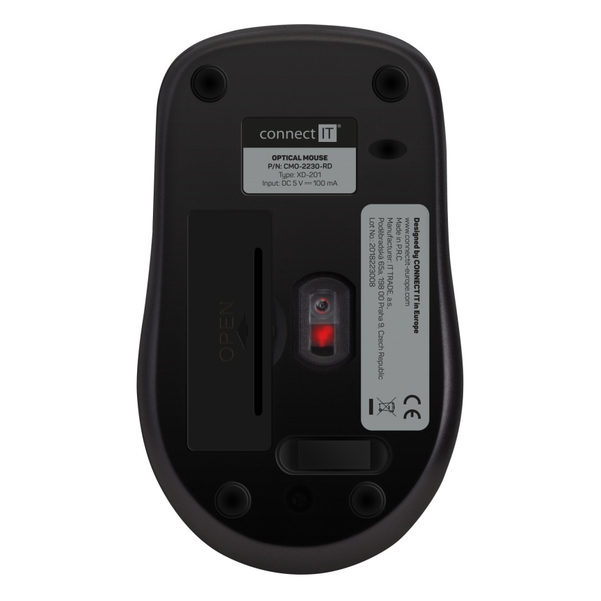CONNECT IT CMO-2230-RD - Langaton hiljainen hiiri MUTE 1200 DPI 1xAA musta/punainen