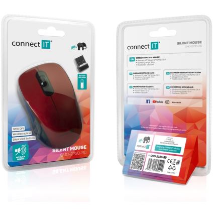 CONNECT IT CMO-2230-RD - Langaton hiljainen hiiri MUTE 1200 DPI 1xAA musta/punainen