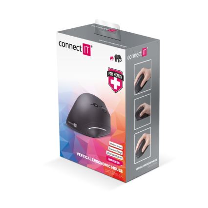 CONNECT IT CMO-2510-BK - Ergonominen langaton hiiri Verti Wireless 800/1200/1600 DPI 2xAAA musta