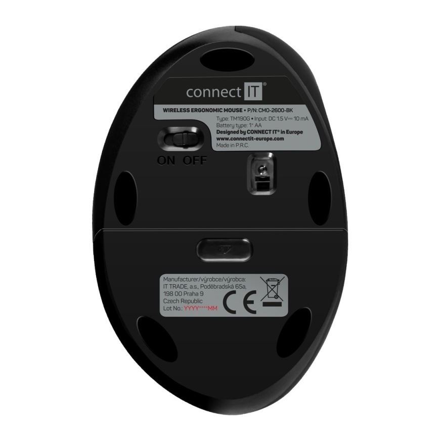 CONNECT IT CMO-2600-BK - Ergonominen langaton hiiri 800/1200/1600 DPI 1xAA musta