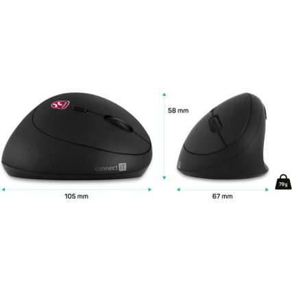 CONNECT IT CMO-2600-BK - Ergonominen langaton hiiri 800/1200/1600 DPI 1xAA musta