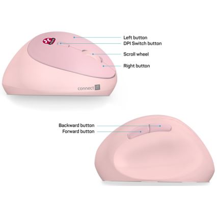 CONNECT IT CMO-2600-PK - Ergonominen langaton hiiri 800/1200/1600 DPI 1xAA vaaleanpunainen