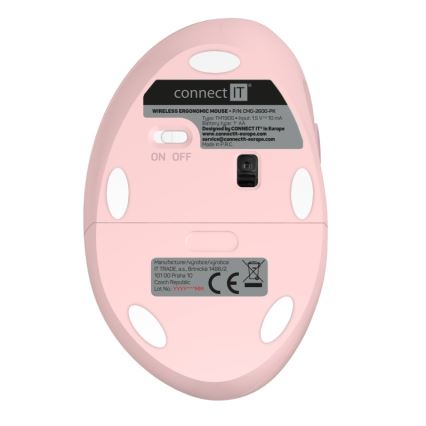 CONNECT IT CMO-2600-PK - Ergonominen langaton hiiri 800/1200/1600 DPI 1xAA vaaleanpunainen
