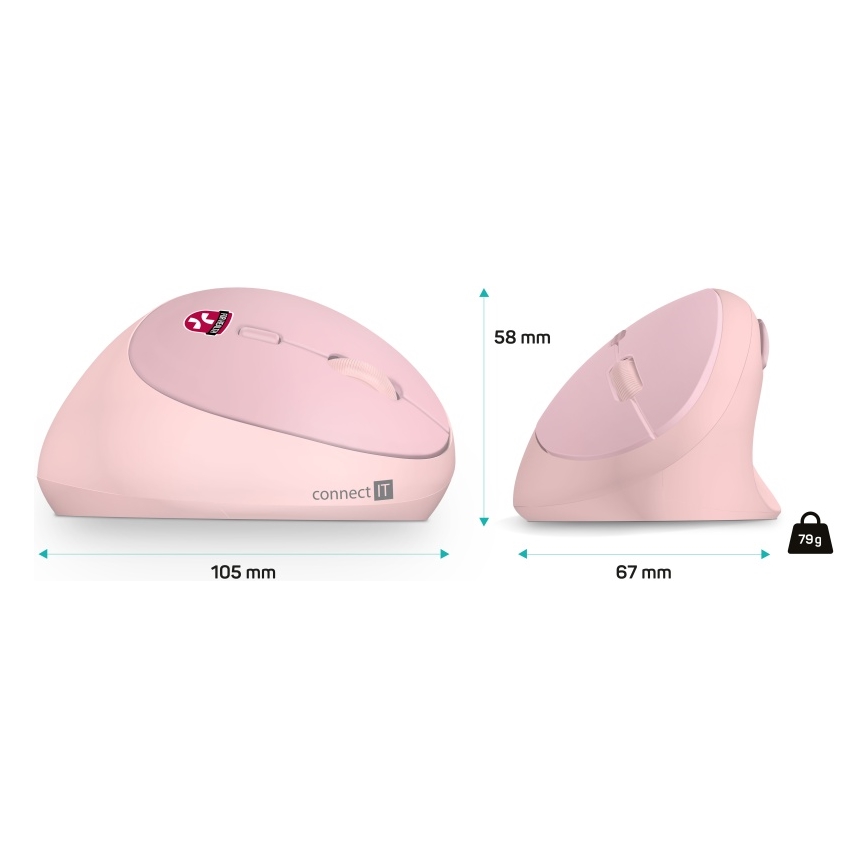 CONNECT IT CMO-2600-PK - Ergonominen langaton hiiri 800/1200/1600 DPI 1xAA vaaleanpunainen