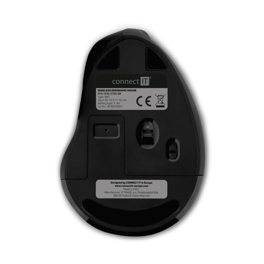 CONNECT IT CMO-2700-BK - Ergonominen langaton hiiri 800/1200/1600 DPI 1xAA musta