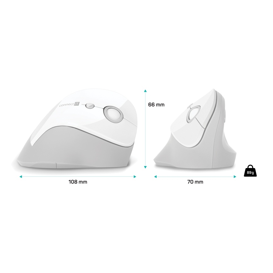 CONNECT IT CMO-2700-WH - Ergonominen langaton hiiri 800/1200/1600 DPI 1xAA valkoinen