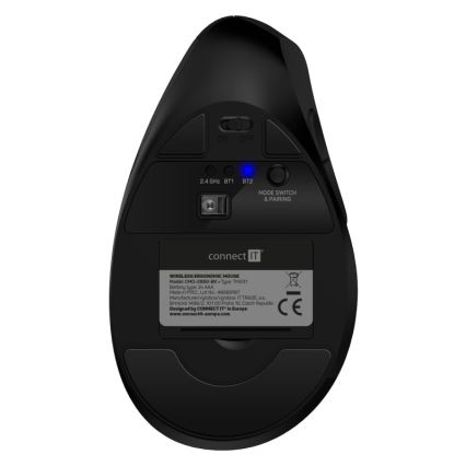 CONNECT IT CMO-2880-BK - Ergonominen langaton hiiri Verti TriMode 1000/1600/2400 DPI 2xAAA musta
