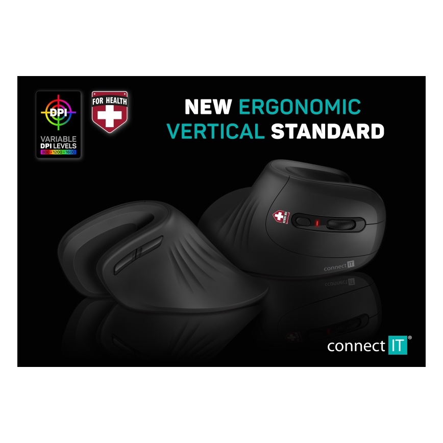 CONNECT IT CMO-2900-BK - Ergonominen langaton hiiri 800/1200/1600 DPI 1xAA musta