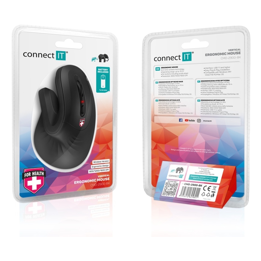 CONNECT IT CMO-2900-BK - Ergonominen langaton hiiri 800/1200/1600 DPI 1xAA musta