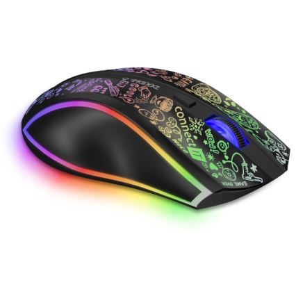 CONNECT IT CMO-3530-DD - LED RGB Langaton ladattava peli hiiri 800/1200/1600/2400/4800 DPI 600 mAh musta