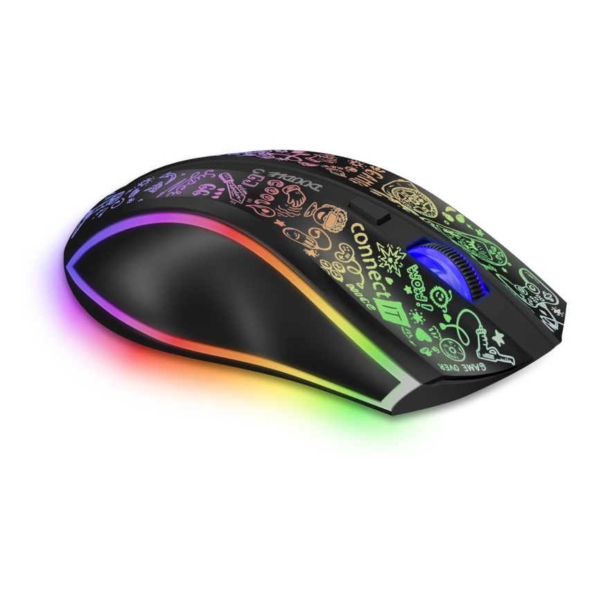 CONNECT IT CMO-3530-DD - LED RGB Langaton ladattava peli hiiri 800/1200/1600/2400/4800 DPI 600 mAh musta