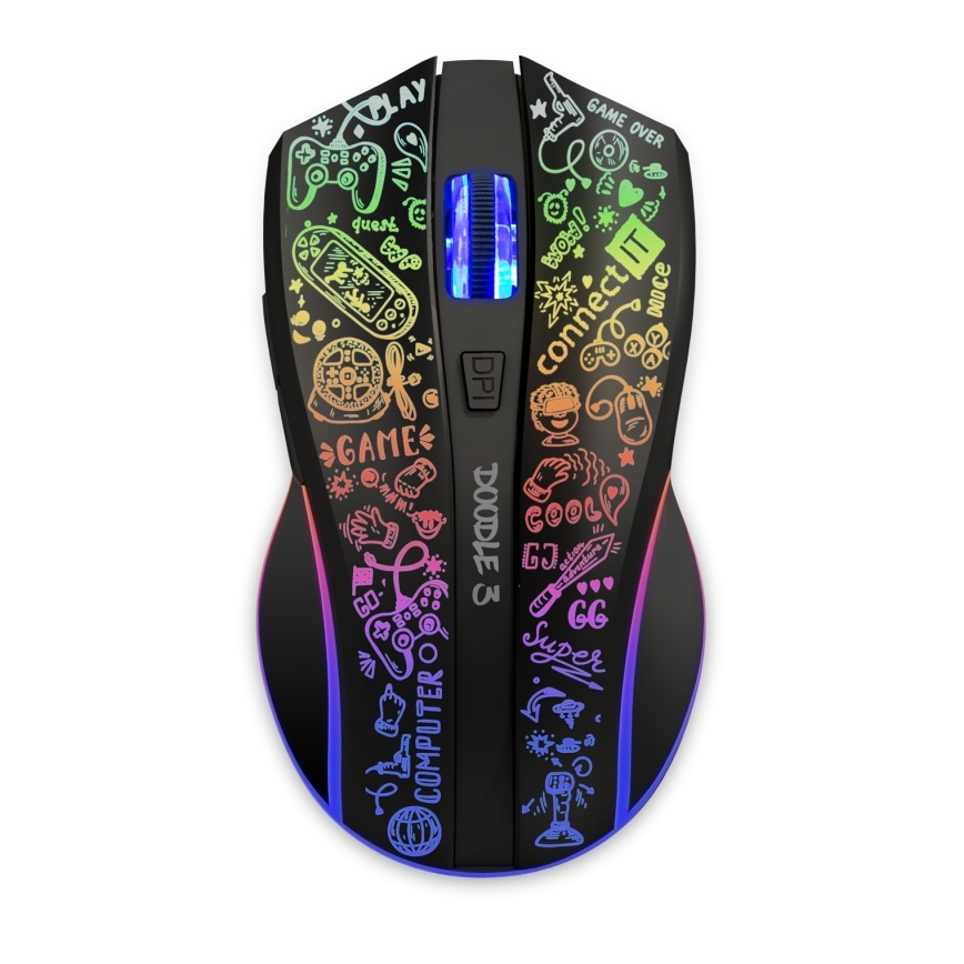 CONNECT IT CMO-3530-DD - LED RGB Langaton ladattava peli hiiri 800/1200/1600/2400/4800 DPI 600 mAh musta