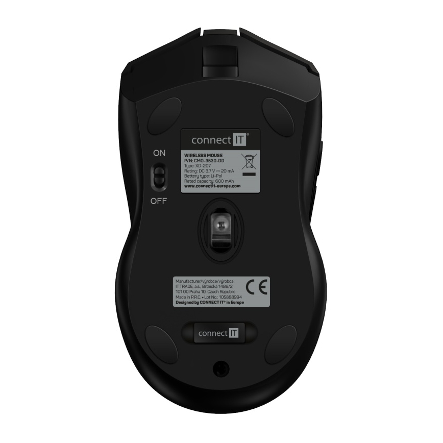 CONNECT IT CMO-3530-DD - LED RGB Langaton ladattava peli hiiri 800/1200/1600/2400/4800 DPI 600 mAh musta