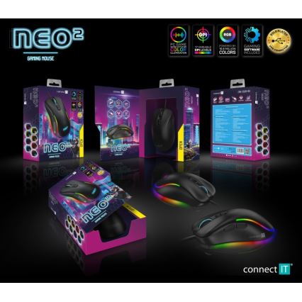 CONNECT IT CMO-3589-BK - LED RGB Langallinen peli hiiri 200-7200 DPI musta