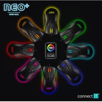 CONNECT IT CMO-3591-BK - LED RGB Langallinen pelihiiri 500-7200 DPI musta