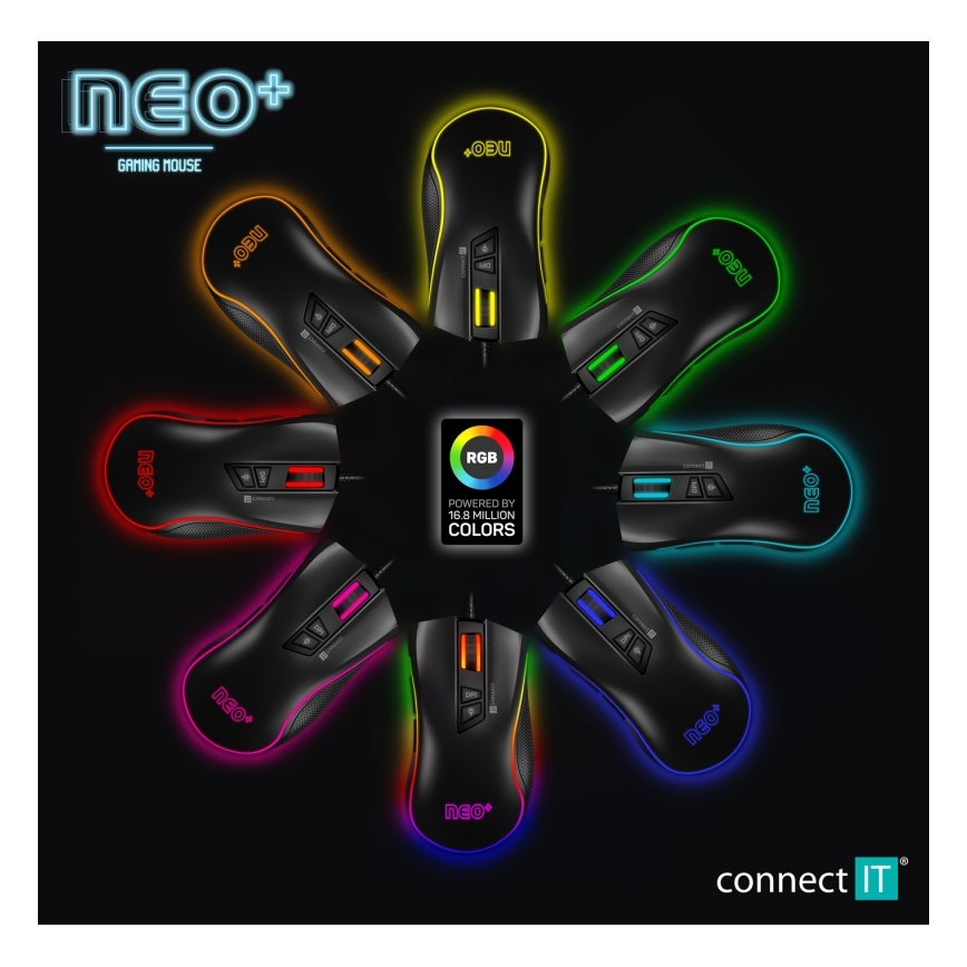 CONNECT IT CMO-3591-BK - LED RGB Langallinen pelihiiri 500-7200 DPI musta