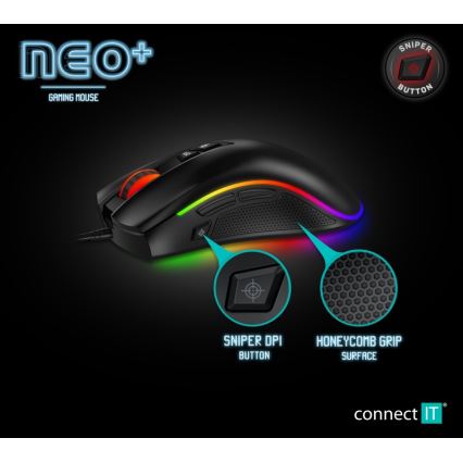 CONNECT IT CMO-3591-BK - LED RGB Langallinen pelihiiri 500-7200 DPI musta