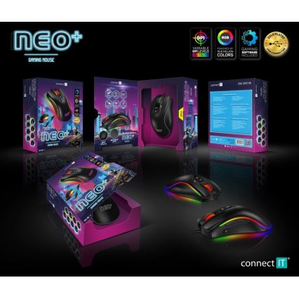 CONNECT IT CMO-3591-BK - LED RGB Langallinen pelihiiri 500-7200 DPI musta
