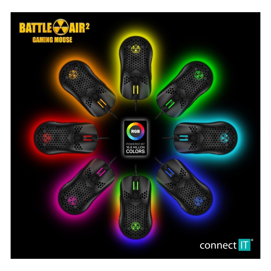 CONNECT IT CMO-5511-BK - LED RGB Langallinen pelihiiri 200-12800 DPI musta
