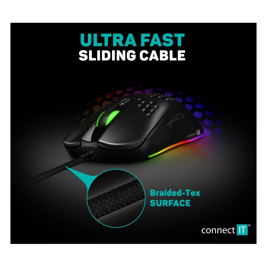 CONNECT IT CMO-5511-BK - LED RGB Langallinen pelihiiri 200-12800 DPI musta